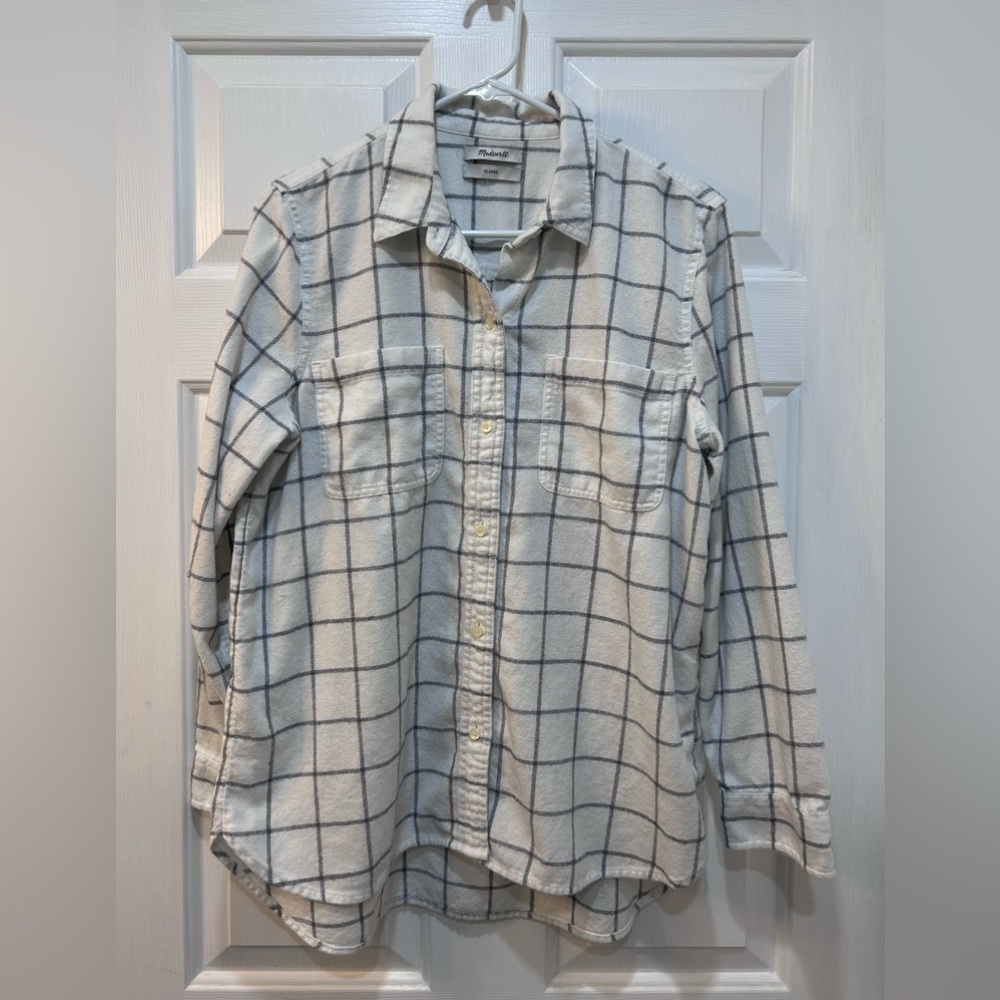 Madewell Classic Ex-Boyfriend Plaid Button Up Cotton Wool Blend Women Sz L